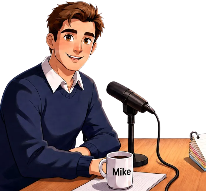 Mike at the studio desk