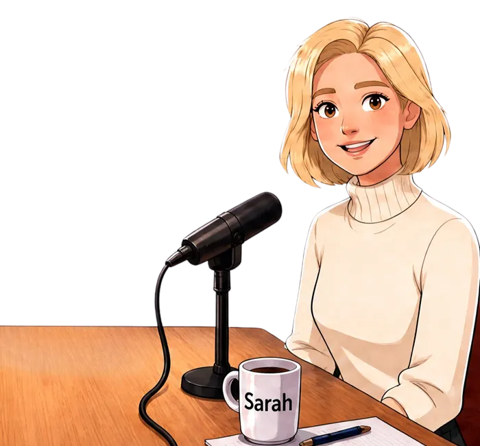 Sarah at the studio desk
